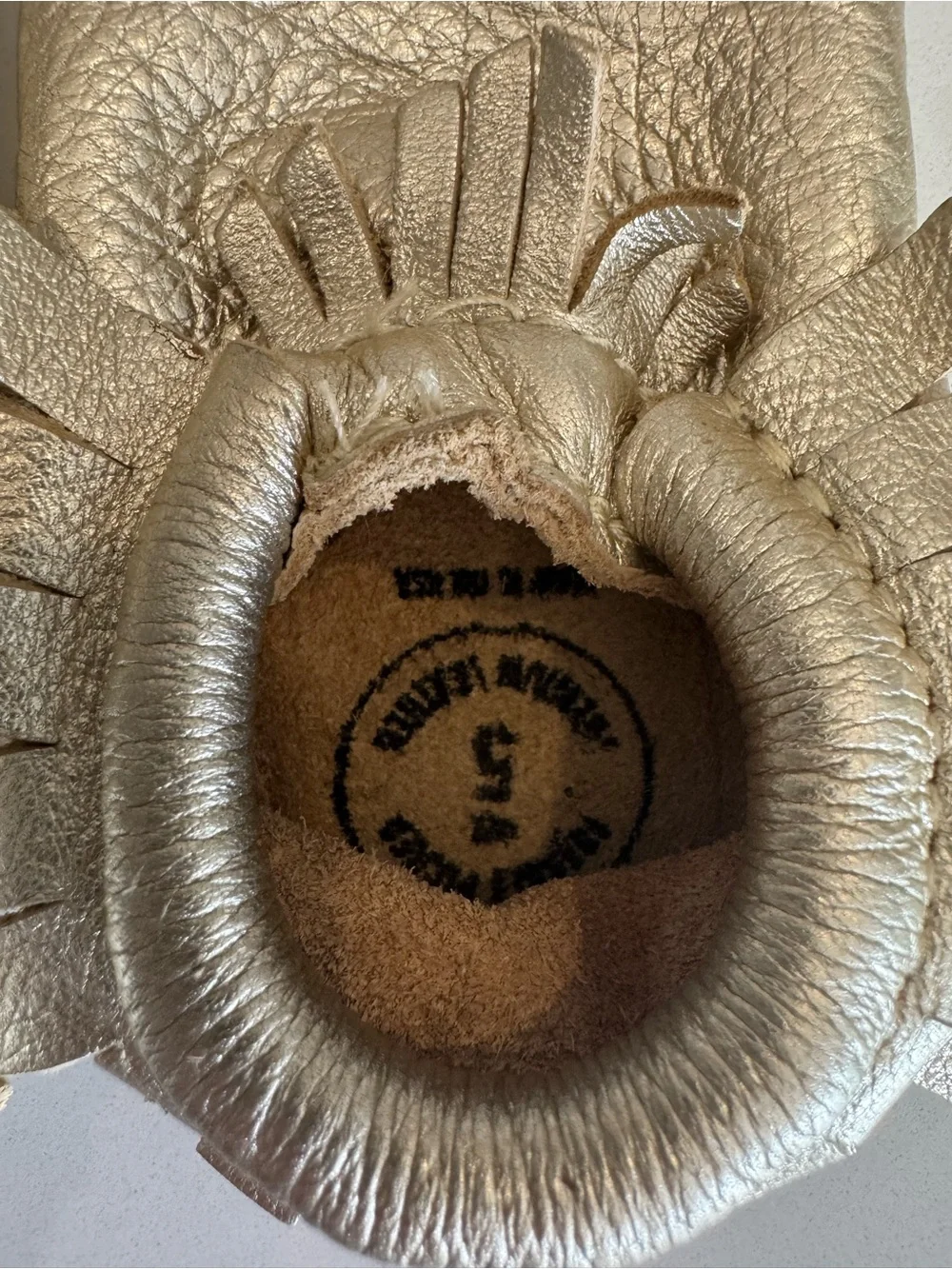 Freshly Picked Metallic Gold Fringe Baby Moccasins